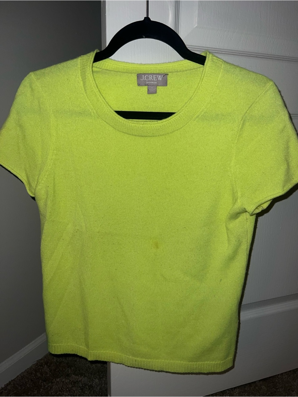 J. Crew 100% Cashmere Neon Yellow Short Sleeve Crewneck